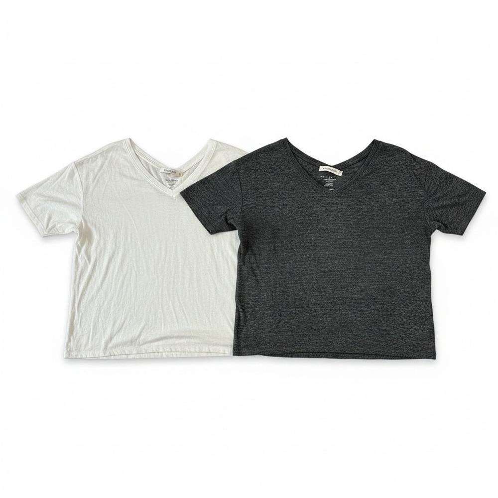 Gap XL White Gray Linen Blend V-Neck T-Shirt Womens 2 Pack Casual Cozy